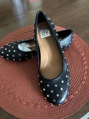 Dolce Vita Black Studded Ballet Flats with Silver Accents